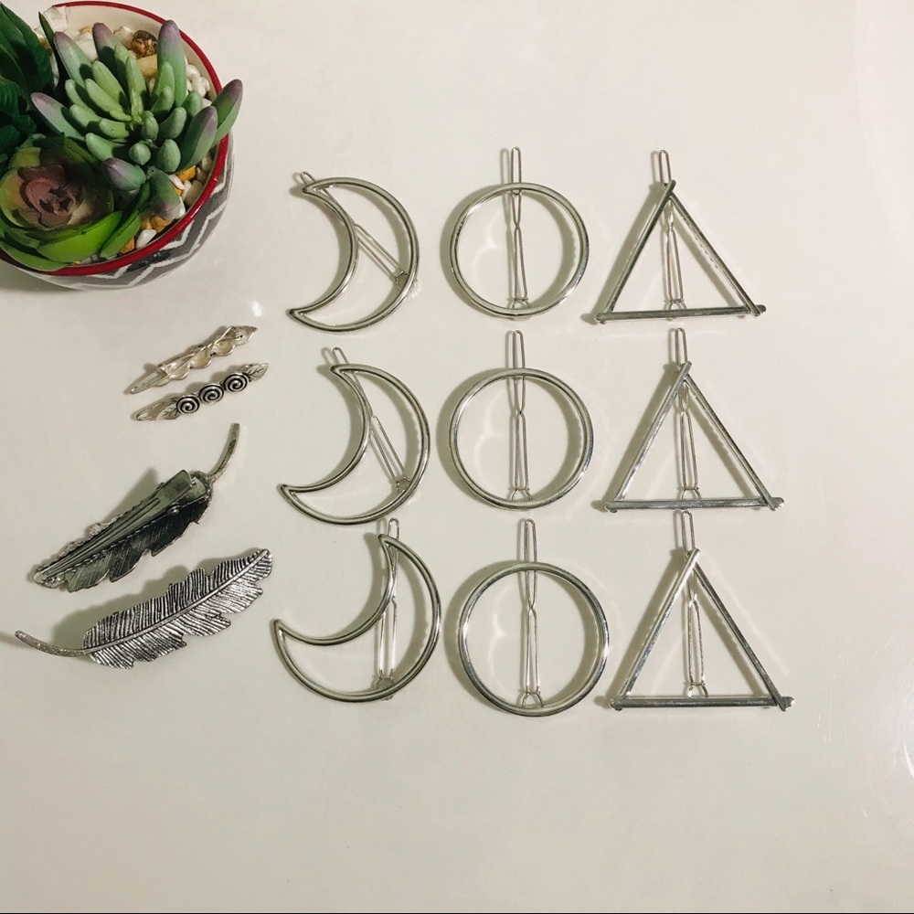 Lot-Boho Moon, Circle, Triangle Hair Clips-NEW